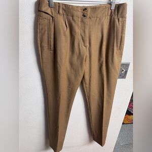 REISS Lee Trouser Pants Womens 6 tan Wool Mid Rise Tailored Slim Ankle Crop